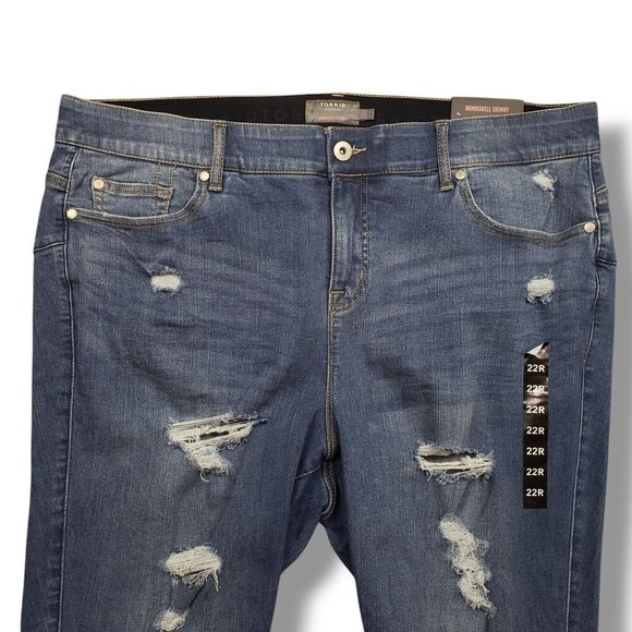 Torrid Bombshell‎ Skinny Jeans Womens Pluss 22 High Rise Destructed - Picture 2 of 12